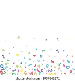 Falling colorful messy numbers. Math study concept with flying digits. Resplendent back to school mathematics banner on white background. Falling numbers vector illustration.