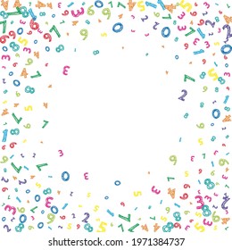 Falling colorful messy numbers. Math study concept with flying digits. Classic back to school mathematics banner on white background. Falling numbers vector illustration.