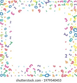 Falling colorful messy numbers. Math study concept with flying digits. Creative back to school mathematics banner on white background. Falling numbers vector illustration.