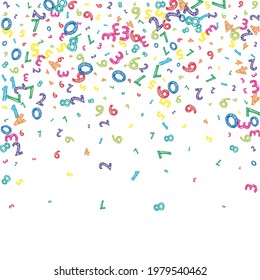 Falling colorful messy numbers. Math study concept with flying digits. Stunning back to school mathematics banner on white background. Falling numbers vector illustration.