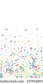 Falling colorful messy numbers. Math study concept with flying digits. Delicate back to school mathematics banner on white background. Falling numbers vector illustration.