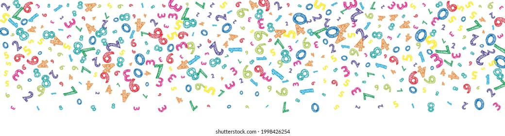 Falling colorful messy numbers. Math study concept with flying digits. Dramatic back to school mathematics banner on white background. Falling numbers vector illustration.