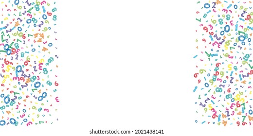 Falling colorful messy numbers. Math study concept with flying digits. Overwhelming back to school mathematics banner on white background. Falling numbers vector illustration.