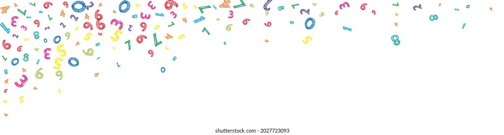 Falling colorful messy numbers. Math study concept with flying digits. Fancy back to school mathematics banner on white background. Falling numbers vector illustration.
