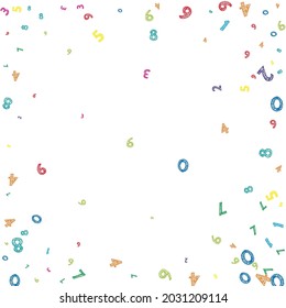 Fallende bunt schmutzige Zahlen. Mathe-Studienkonzept mit fliegenden Ziffern. Authentisches Banner zur Schulmathematik auf weißem Hintergrund. Fallende Zahlen, Vektorgrafik.