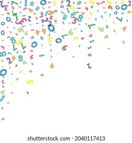Falling colorful messy numbers. Math study concept with flying digits. Ideal back to school mathematics banner on white background. Falling numbers vector illustration.