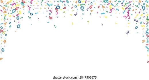 Falling colorful messy numbers. Math study concept with flying digits. Fascinating back to school mathematics banner on white background. Falling numbers vector illustration.