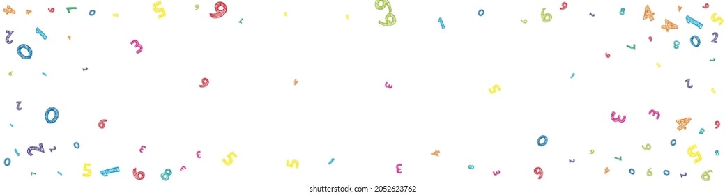 Falling colorful messy numbers. Math study concept with flying digits. Extra back to school mathematics banner on white background. Falling numbers vector illustration.