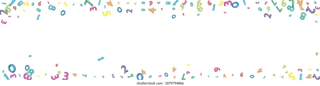 Cayendo coloridos números desordenados. Concepto de estudio matemático con dígitos voladores. Tendencia de vuelta a la pancarta de matemáticas escolares sobre fondo blanco. Ilustración vectorial de números en disminución.