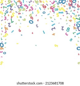 Falling colorful messy numbers. Math study concept with flying digits. Decent back to school mathematics banner on white background. Falling numbers vector illustration.