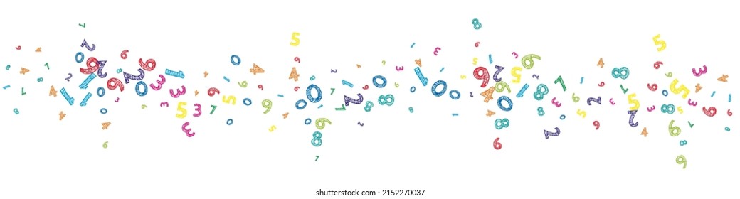 Falling colorful messy numbers. Math study concept with flying digits. Posh back to school mathematics banner on white background. Falling numbers vector illustration.