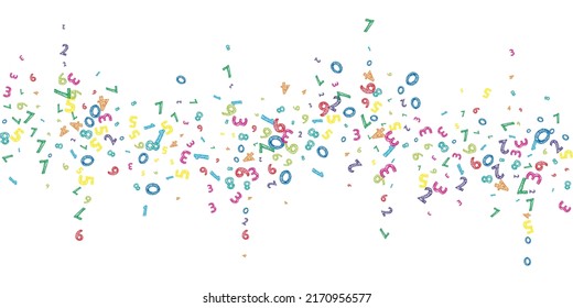 Falling colorful messy numbers. Math study concept with flying digits. Energetic back to school mathematics banner on white background. Falling numbers vector illustration.