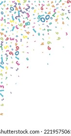 Fallende bunt schmutzige Zahlen. Mathe-Studienkonzept mit fliegenden Ziffern. Zurück zum Banner der Schulmathematik auf weißem Hintergrund. Fallende Zahlen, Vektorgrafik.