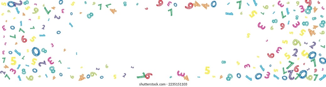 Falling colorful messy numbers. Math study concept with flying digits. Fresh back to school mathematics banner on white background. Falling numbers vector illustration.