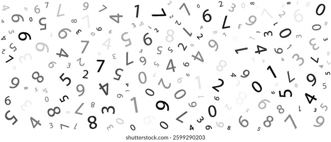 Falling colorful messy numbers. Math study concept with flying digits. Posh back to school mathematics banner on white background. Falling numbers vector illustration.