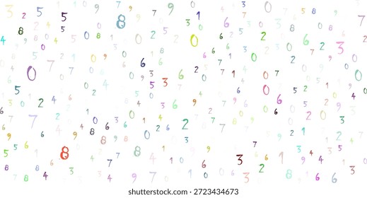 bunt schmutzige Zahlen fallen. mathematisches Studienkonzept mit fliegenden Ziffern. Zurück zur Schulmathematik Banner auf weißem Hintergrund. Fallende Zahlen, VektorgrafikEPS.10..