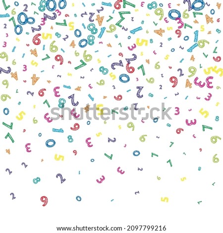 Falling colorful messy numbers. Math study concept with flying digits. Terrific back to school mathematics banner on white background. Falling numbers vector illustration.