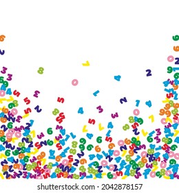 Falling colorful numbers. Math study concept with flying digits. Energetic back to school mathematics banner on white background. Falling numbers vector illustration.