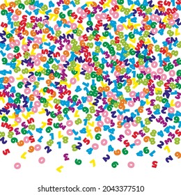 Falling colorful numbers. Math study concept with flying digits. Good-looking back to school mathematics banner on white background. Falling numbers vector illustration.