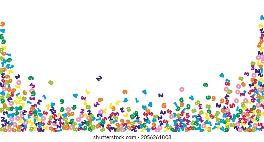 Falling colorful numbers. Math study concept with flying digits. Cute back to school mathematics banner on white background. Falling numbers vector illustration.