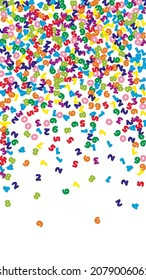 Falling colorful numbers. Math study concept with flying digits. Wonderful back to school mathematics banner on white background. Falling numbers vector illustration.