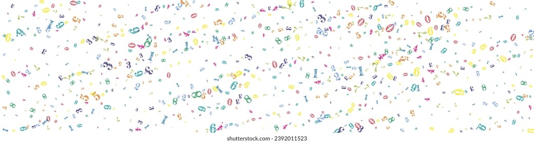 Falling colorful numbers. Math study concept with flying digits. Back to school mathematics banner on white background. Falling numbers vector illustration.