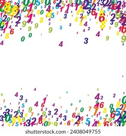 Falling colorful numbers. Math study concept with flying digits. Back to school mathematics banner on white background. Falling numbers vector illustration.
