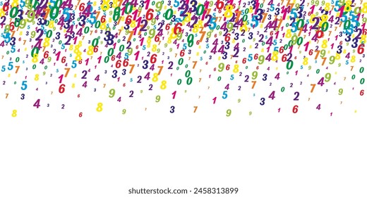 Falling colorful numbers. Math study concept with flying digits. Back to school mathematics banner on white background. Falling numbers vector illustration.