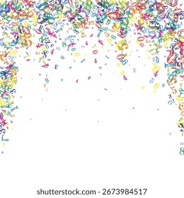 Números coloridos em queda. Conceito de estudo matemático com dígitos voadores. De volta à escola de matemática banner no fundo branco. Ilustração do vetor de números decrescentes.