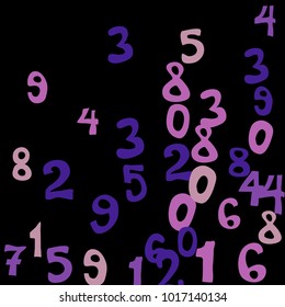 Falling colorful numbers on black background. Abstract background of color numbers for card or banner. Pattern of randomly distributed numbers from zero to nine in color.