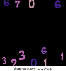 Falling colorful numbers on black background. Abstract colorful background for banner or poster. Pattern of randomly distributed numbers from zero to nine in color.