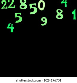 Falling colorful numbers on black background. Abstract colorful background for card or print. Pattern of randomly distributed numbers from zero to nine in color.