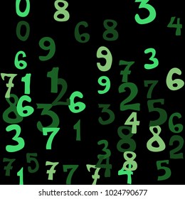 Falling colorful numbers on black background. Abstract colorful background for card or print. Pattern of randomly distributed numbers from zero to nine in color.