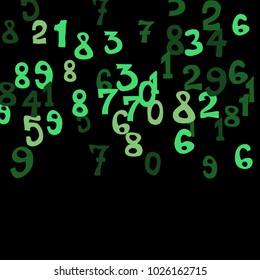 Falling colorful numbers on black background. Abstract colorful background for banner or poster. Pattern of randomly distributed numbers from zero to nine in color.