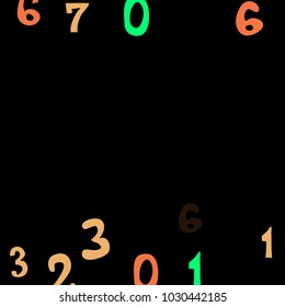 Falling colorful numbers on black background. Abstract colorful background for card or banner. Pattern of randomly distributed numbers from zero to nine in color.