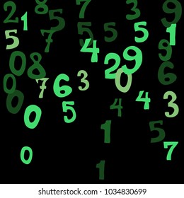Falling colorful numbers on black background. Abstract background of color numbers for banner or poster. Pattern of randomly distributed numbers from zero to nine in color.