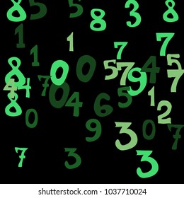 Falling colorful numbers on black background. Abstract background of color numbers for banner or poster. Pattern of randomly distributed numbers from zero to nine in color.