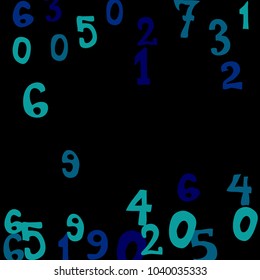 Falling colorful numbers on black background. Abstract colorful background for banner or poster. Pattern of randomly distributed numbers from zero to nine in color.