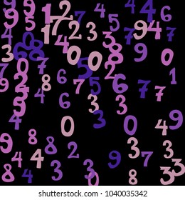 Falling colorful numbers on black background. Abstract background of color numbers for card or banner. Pattern of randomly distributed numbers from zero to nine in color.