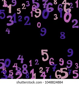 Falling colorful numbers on black background. Abstract background of color numbers for card or print. Pattern of randomly distributed numbers from zero to nine in color.