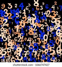 Falling colorful numbers on black background. Abstract background of color numbers for banner or poster. Pattern of randomly distributed numbers from zero to nine in color.