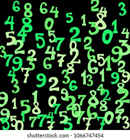 Falling colorful numbers on black background. Abstract background of color numbers for card or banner. Pattern of randomly distributed numbers from zero to nine in color.