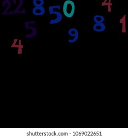 Falling colorful numbers on black background. Abstract background of color numbers for card or print. Pattern of randomly distributed numbers from zero to nine in color.