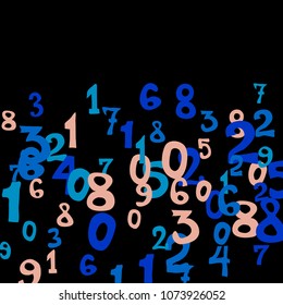 Falling colorful numbers on black background. Abstract background of color numbers for card or banner. Pattern of randomly distributed numbers from zero to nine in color.