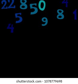 Falling colorful numbers on black background. Abstract colorful background for banner or poster. Pattern of randomly distributed numbers from zero to nine in color.