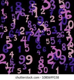 Falling colorful numbers on black background. Abstract background of color numbers for banner or poster. Pattern of randomly distributed numbers from zero to nine in color.