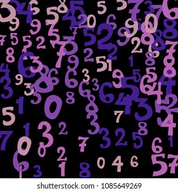 Falling colorful numbers on black background. Abstract colorful background for card or banner. Pattern of randomly distributed numbers from zero to nine in color.
