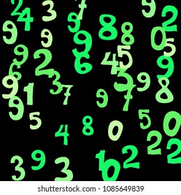 Falling colorful numbers on black background. Abstract colorful background for banner or poster. Pattern of randomly distributed numbers from zero to nine in color.