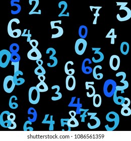 Falling colorful numbers on black background. Abstract colorful background for card or banner. Pattern of randomly distributed numbers from zero to nine in color.