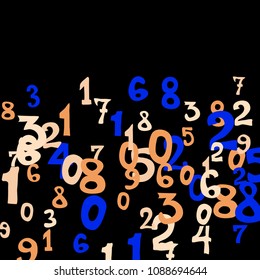 Falling colorful numbers on black background. Abstract colorful background for card or print. Pattern of randomly distributed numbers from zero to nine in color.